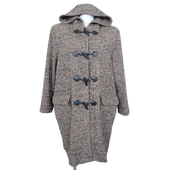 Crossing Point Wool  PLUS Size 22 Herringbone Hoodie Coat Jacket Women USA Made - Picture 1 of 14